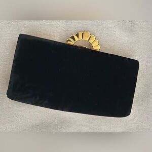 Vintage I. Magnin Black Velvet Clutch w/ Gold Clasp
